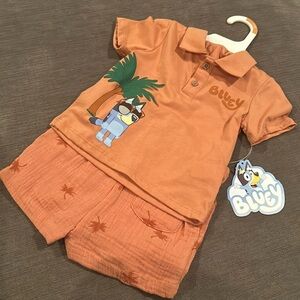 BLUEY Boys Polo shirt & shorts outfit 12 mo NWT